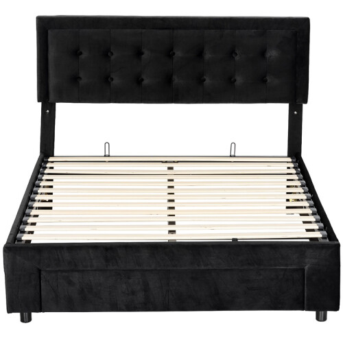 King Size Ottoman Bed Frame, with Front Drawer - Black 1