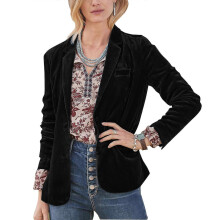 (Black, XXL) Women's Casual Button Front Cardigan Blazer with Pockets for Work