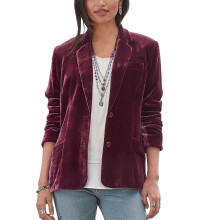 (Burgundy, XL) Women's Casual Button Front Cardigan Blazer with Pockets for Work
