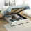 King Size Ottoman Bed Frame, with Front Drawer - Cream 1