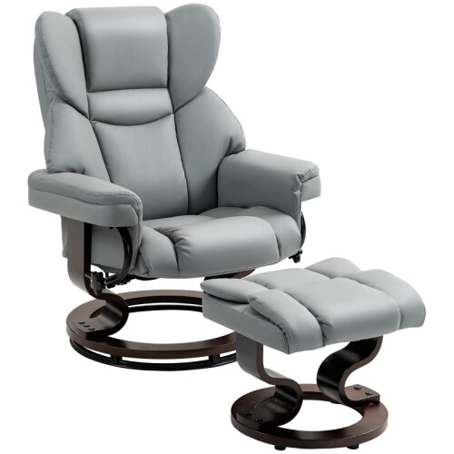 (LIGHT GREY, Polyurethane) 360 Swivel Recliner Chair with Footstool - Light Grey