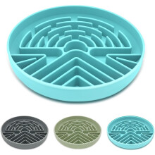 (Cyan) Slow Feeder Silicone Dog Bowl for Large & Small Dogs, Anti Choking Puzzle Dog Food Bowl with Non-Slip Base, Interactive Pet Slow Eating Bowl
