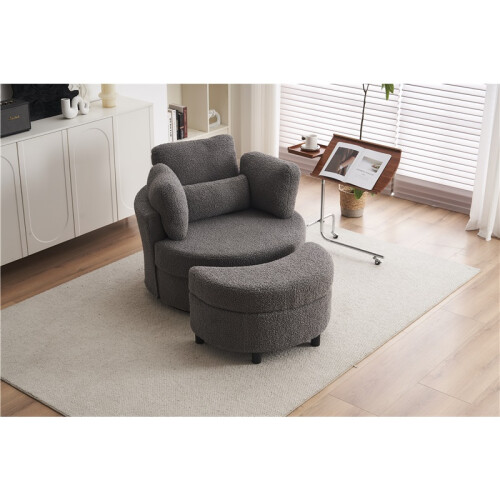 (Medium grey, Teddy) Teddy Armchair + 3 Cushions + Ottoman