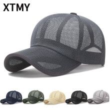 (Dark gray) Summer Mesh Baseball Cap Men Women Breathable Sun Hat Outdoor Hollow Visor Snaps Adjustable UV Protection Hat
