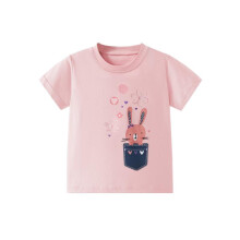 (pink, 6Y(120cm)) Kids Short Sleeve T-Shirt 2026 Spring Summer Girls Cartoon Rabbit Flower Crew Neck Top Cute Print Cotton Tee