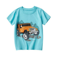 (blue, 3Y（90cm）) Boys Blue T-Shirt Summer Short Sleeve Cartoon Car Pattern Kids Cotton Tee Casual Top