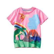 (pink, 7Y（130cm）) Kids Girls Short Sleeve T-Shirt Summer New Style Forest Pink Top for Little Girls