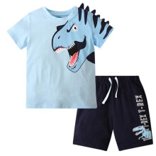 (blue, 90cm) Boys Dinosaur Short Sleeve T-Shirts 2-Piece Set Casual Summer Tee for Toddler Kids
