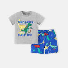 (blue, 5Y（110cm）) Kids Short Sleeve Set Dinosaur Print T-Shirt and Shorts 2-Piece Outfit for Boys Girls Summer Casual Sportswear