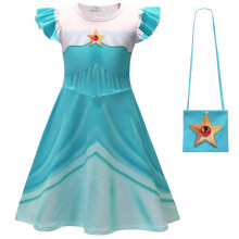 (blue, 100 yards) Super Mario Rosalina Cosplay Girls Dress, Blue Princess Gown, Halloween Party Stage Performance Costume, Kids Birthday Gift