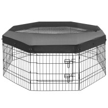 Tiergehege 61 cm - Duoku - 8 faltbare Metallpaneele mit schwarzem Dach, geeignet für Welpen, Katzen und kleine Haustiere.
