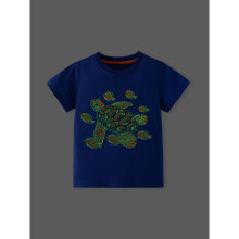 (BLUE, 8Y(140cm)) Kids Short Sleeve T-Shirt Cartoon Turtle Glow in Dark Round Neck Undershirt for Boys Girls Spring Summer