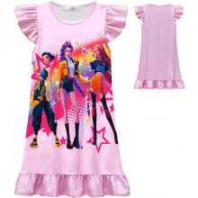 (pink, 110 yards) K-POP Hunter Witch Girls Print Ruffle Sleeve Nightgown for Big Girls Summer Cotton Sleep Dress Casual Homewear