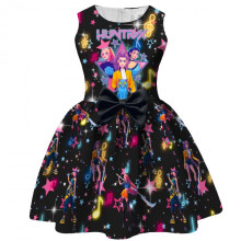 (black, 120 yards) Hunting Witch Girls Print Butterfly Bow Dress Party Princess Gown Summer Kids Clothing
