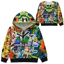 (green, 120 yards) Minecraft Kids Zip-Up Hooded Jacket Creeper Print Sweatshirt Boys Girls Casual Outerwear Multiple Colors
