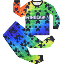 (green, Is 160?) Kids Long Sleeve Pajama Set Minecraft Game Print Boys Girls Thermal Sleepwear Lounge Pants Set