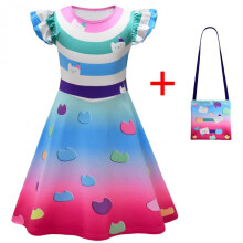 (pink, 150 yards) Girls Cosplay Print Flutter Sleeve Dress with Handbag, Cute Party Dress, Kids Role Play Costume