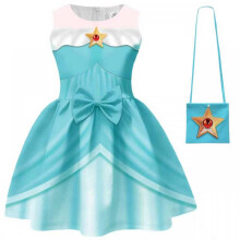 (blue, 110 yards) Super Mario Rosalina Princess Bow Dress for Girls, Cosplay Costume Party Fancy Dress with Game Character Elements