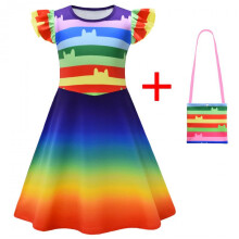 (blue, 120 yards) Girls Ruffle Sleeve Dress with Handbag Cosplay Print Short Sleeve Party Costume for Kids Summer Outfit