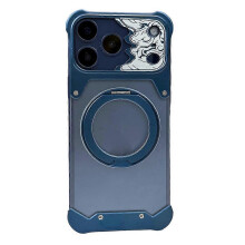 (Blue) Compatible For iPhone 17 Pro Frameless Case Magnetic Kickstand Horse Pattern Translucent Matte PC Phone Cover