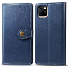 (Blue) For iPhone 11 Retro Solid Color Leather Buckle Mobile Phone Protection Leather Case with Photo Frame & Card Slot & Wallet & Bracket Function