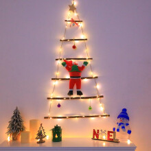(2) LED Wall Tree Light with Santa Climber, Felt Pinecone & Christmas Ball Ornaments, Indoor Holiday Decor