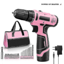 Pink Power 12V Cordless Drill Driver Tool Kit for Women with Li-ion Battery, Charger and Tool Bag -LL
