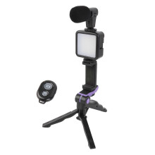 Phone Vlog Video Kit with Table Tripod Phone Holder with Cold Shoe Microphone LED Video Light Remote Shutter