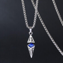 (blue) Starburst Diamond Zircon Lucky Stone Necklace for Men Trendy Ins Wish Pendant Minimalist Cool Simple