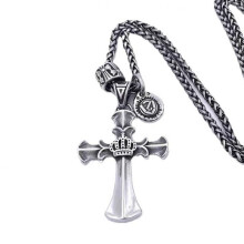 (3) Vintage Crown Cross Pendant Necklace for Men Hip Hop Punk Gothic Jewelry Antique Silver Tone Collarbone Chain