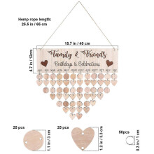 Wooden Calendar Birthday Reminder with Hanging Decor for Family