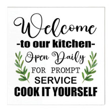 Wooden Block Kitchen Welcome Sign for Decor Rustic Style