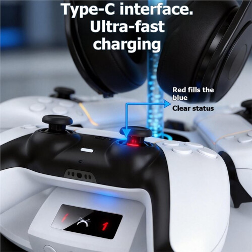 3-in-1 Charging Dock for PS5 Wireless Controller Fast Charging Dock RGB Ambient Lighting Headphone Storage Stand 1