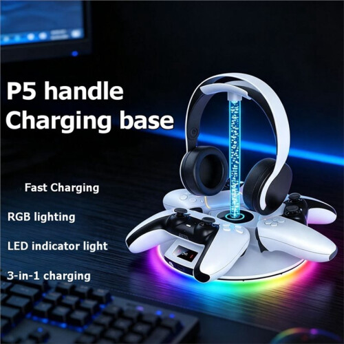 3-in-1 Charging Dock for PS5 Wireless Controller Fast Charging Dock RGB Ambient Lighting Headphone Storage Stand 2
