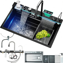 LED Inset Kitchen Sink Set Stainless Steel Single Bowl with Mixer Tap Waste Kit