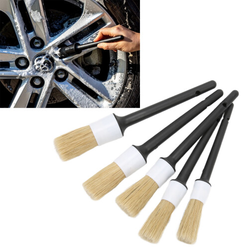 5-teiliges Auto-Detailing-Bürstenset, Weiß/Grau