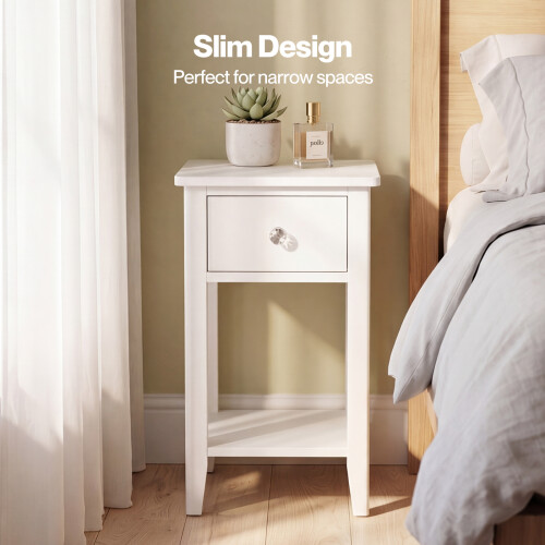 Levede Bedside Table Slim Modern End Table Drawer & Shelf Bedroom White 2