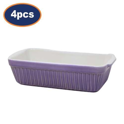 Baking Dish Purple Ceramic Roaster Handles Rectangular 22.5cm Oven Casserole 4Pc