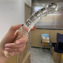 Crystal Glass Dildo Curved G-Spot Massager Wand Anal Butt Plug Sex Toy for Women