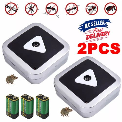 2pc Ultrasonic Mouse Repeller Rat Rodent Insect Spider Repellent with Batteries