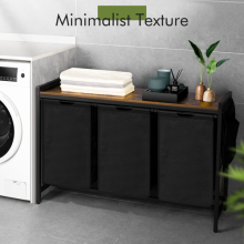 Triple Laundry Sorter Basket With Shelf 3 Bag Hamper Clothes Storage Organizer