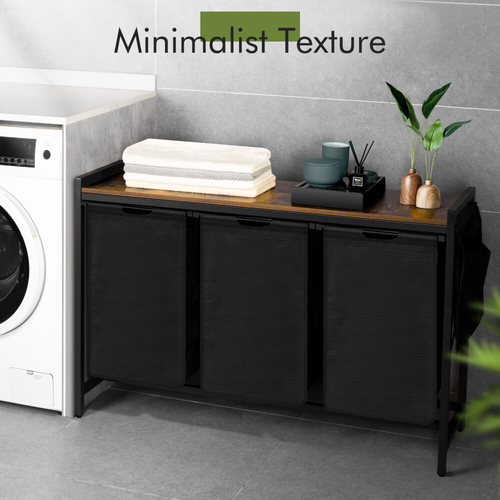 Triple Laundry Sorter Basket With Shelf 3 Bag Hamper Clothes Storage Organizer