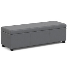 SIMPLIHOME Avalon 54 Inch Wide Contemporary Rectangle Extra Large Storage Ottoman Bench in Stone Grey PU Faux Leather for The Living Room Entryway