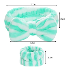 3PCS Spa Headband with Wristband Set,Makeup Headband, Green and White