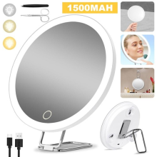 Makeup Mirror 30x Magnification 3 Light Modes USB Rechargeable With Stand