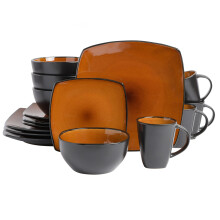 Gibson Soho Lounge Square Reactive Glaze Stoneware Dinnerware Set Service for 4 (16pc) Amber