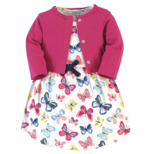 Touched by Nature baby girls Organic Cotton and Cardigan Casual Dress Bright Butterflies 18-24 Months US