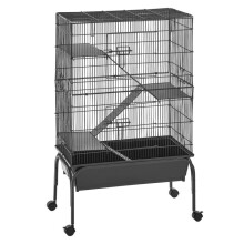 Jaula de Metal para Pequeños Animales 101 cm-Duoku-Estructura de 3 Niveles con Ruedas, Adecuada para Hurones, Chinchillas y Conejos