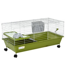 PawHut 35"""" L Small Animal Cage Rolling Bunny Cage Guinea Pig Cage with Food Dish Water Bottle Hay Feeder Platform Ramp for Ferret Chinchilla