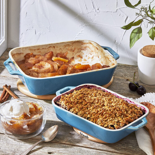 Staub Ceramic Rectangular Baking Dish Set Casserole Dish 2-Piece Rustic Turquoise 2